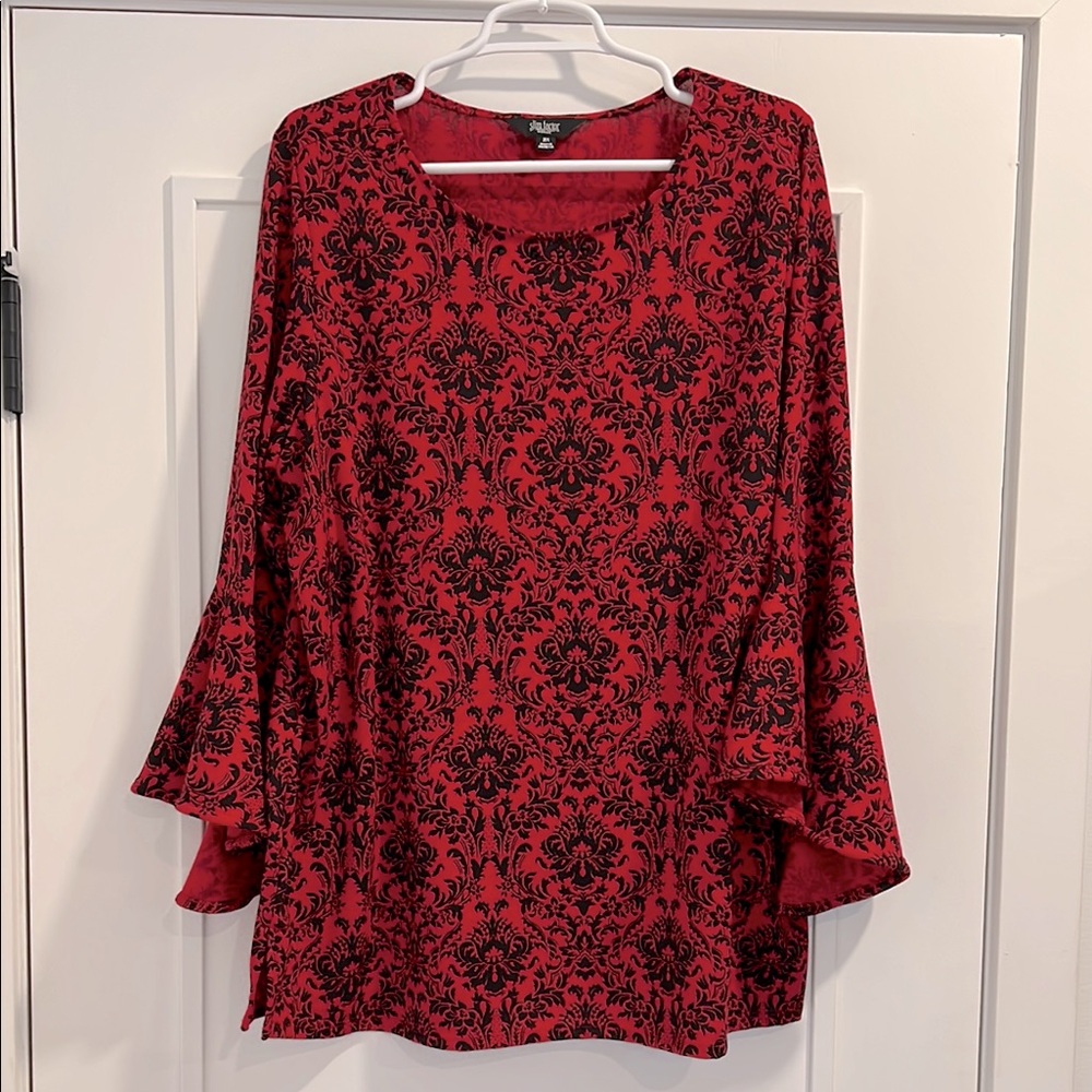 Red and Black Blouse with Angel Sleeves